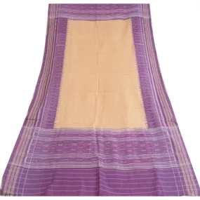 Sanskriti Vintage Long Stole Pure Cotton Woven Sambalpuri Ikat Purple/Cream Veil