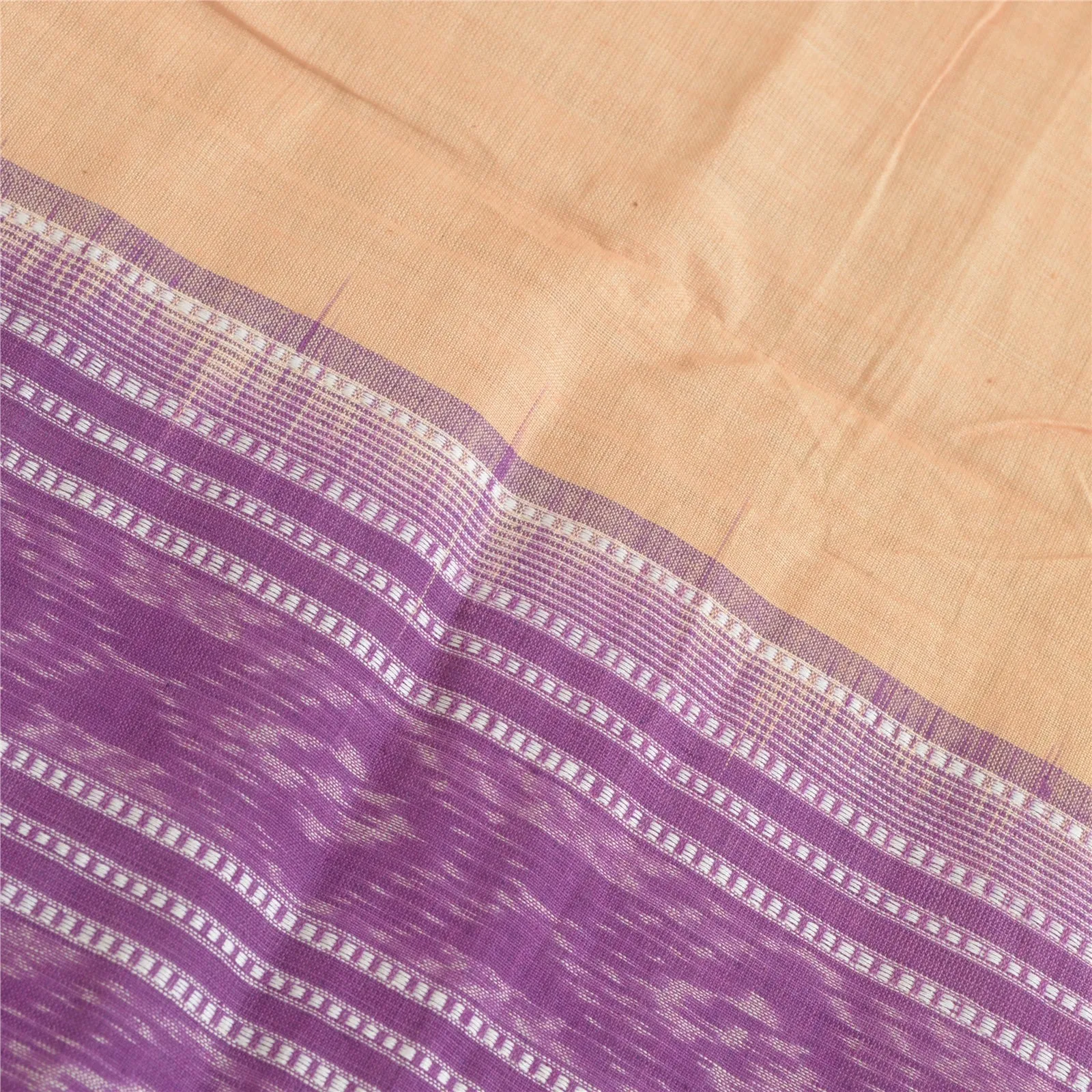 Sanskriti Vintage Long Stole Pure Cotton Woven Sambalpuri Ikat Purple/Cream Veil