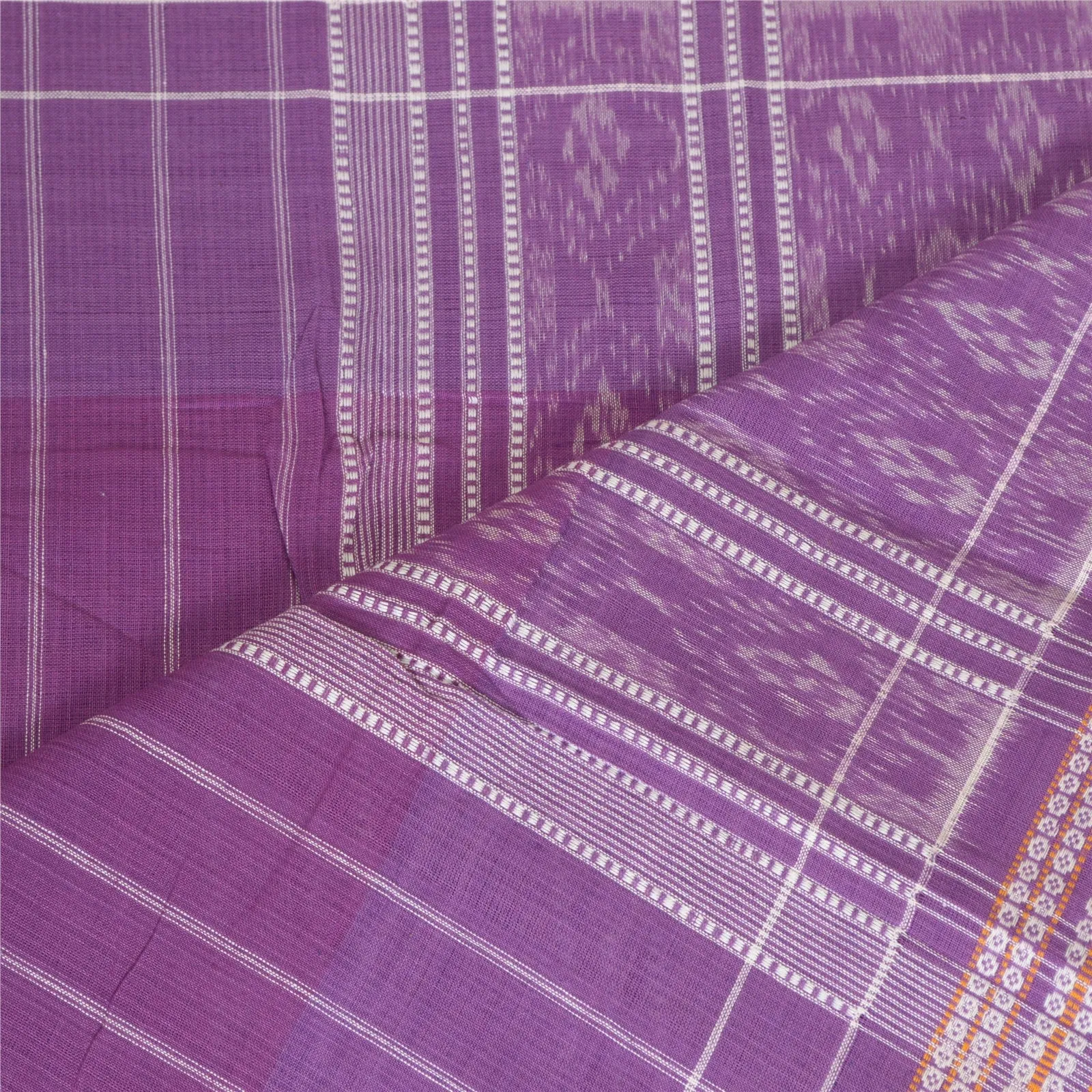 Sanskriti Vintage Long Stole Pure Cotton Woven Sambalpuri Ikat Purple/Cream Veil