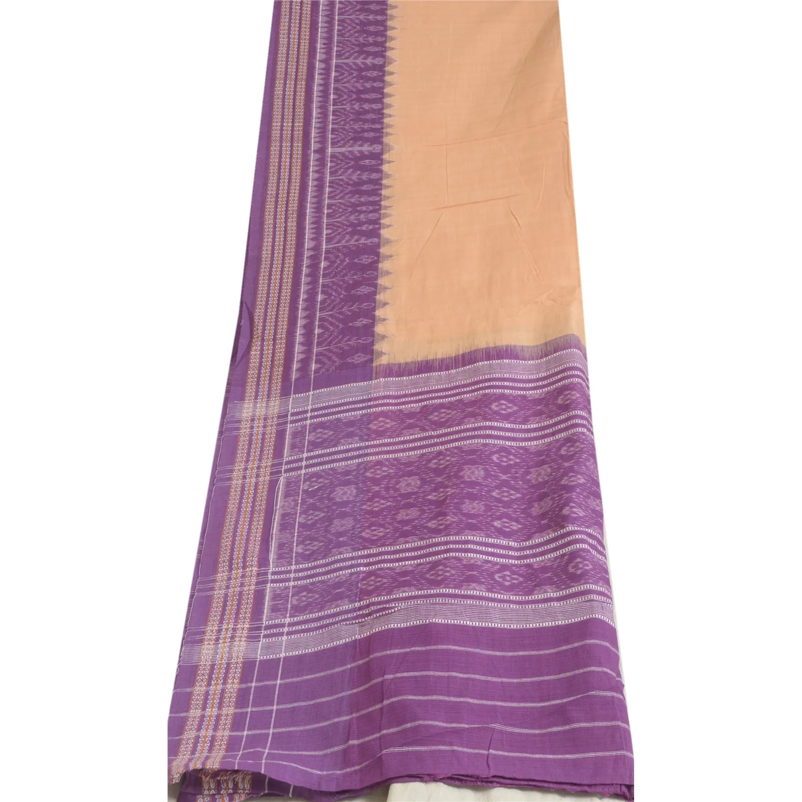 Sanskriti Vintage Long Stole Pure Cotton Woven Sambalpuri Ikat Purple/Cream Veil