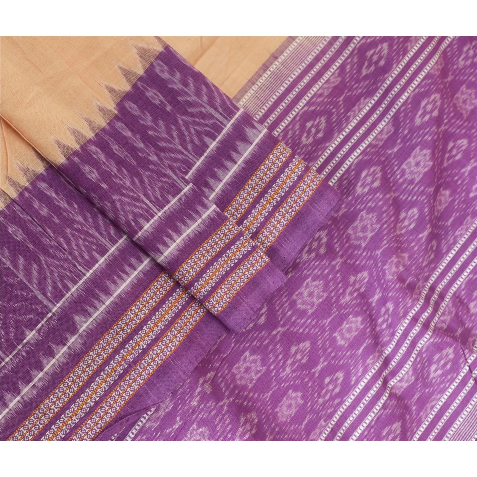 Sanskriti Vintage Long Stole Pure Cotton Woven Sambalpuri Ikat Purple/Cream Veil