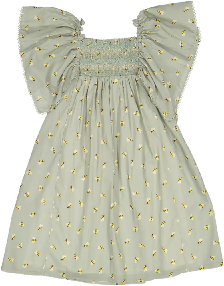 Sophie Dress-Honey Bees Printed Cotton Cambric