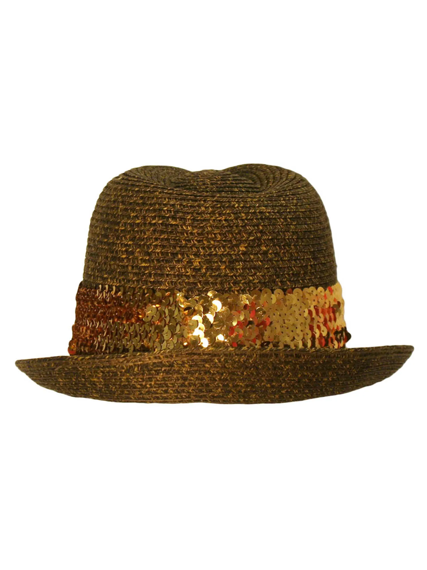 Straw Fedora Hat With Sequin Hat Band