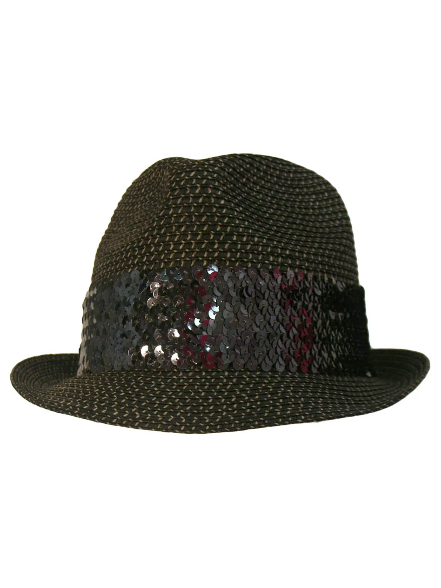 Straw Fedora Hat With Sequin Hat Band