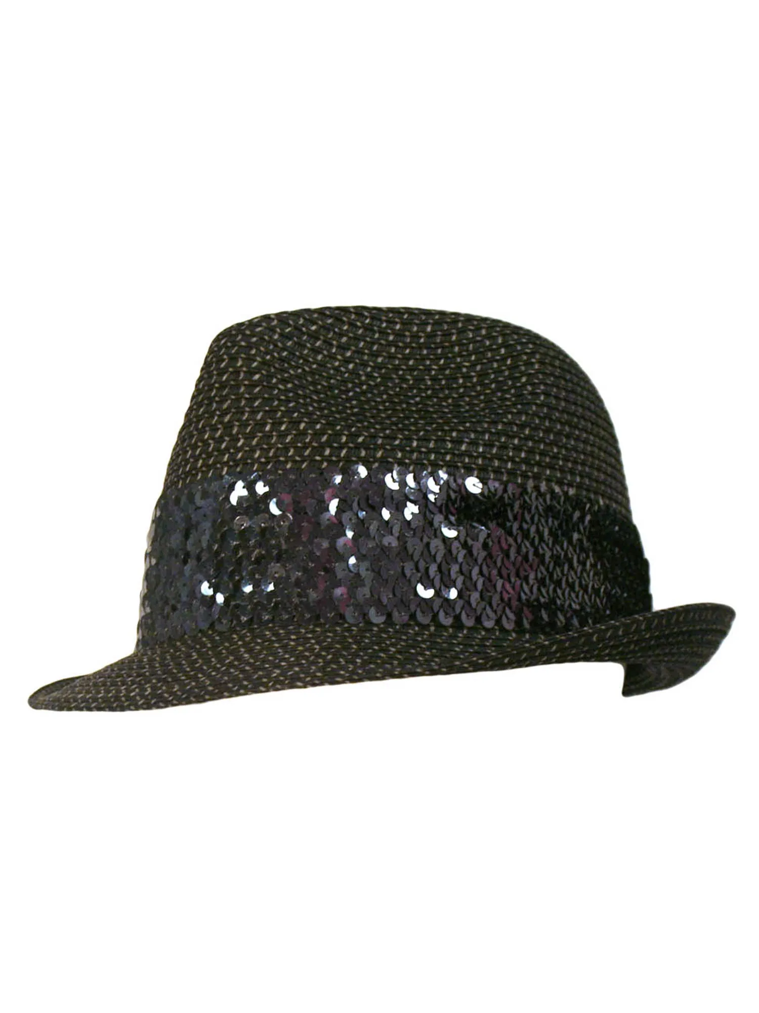 Straw Fedora Hat With Sequin Hat Band