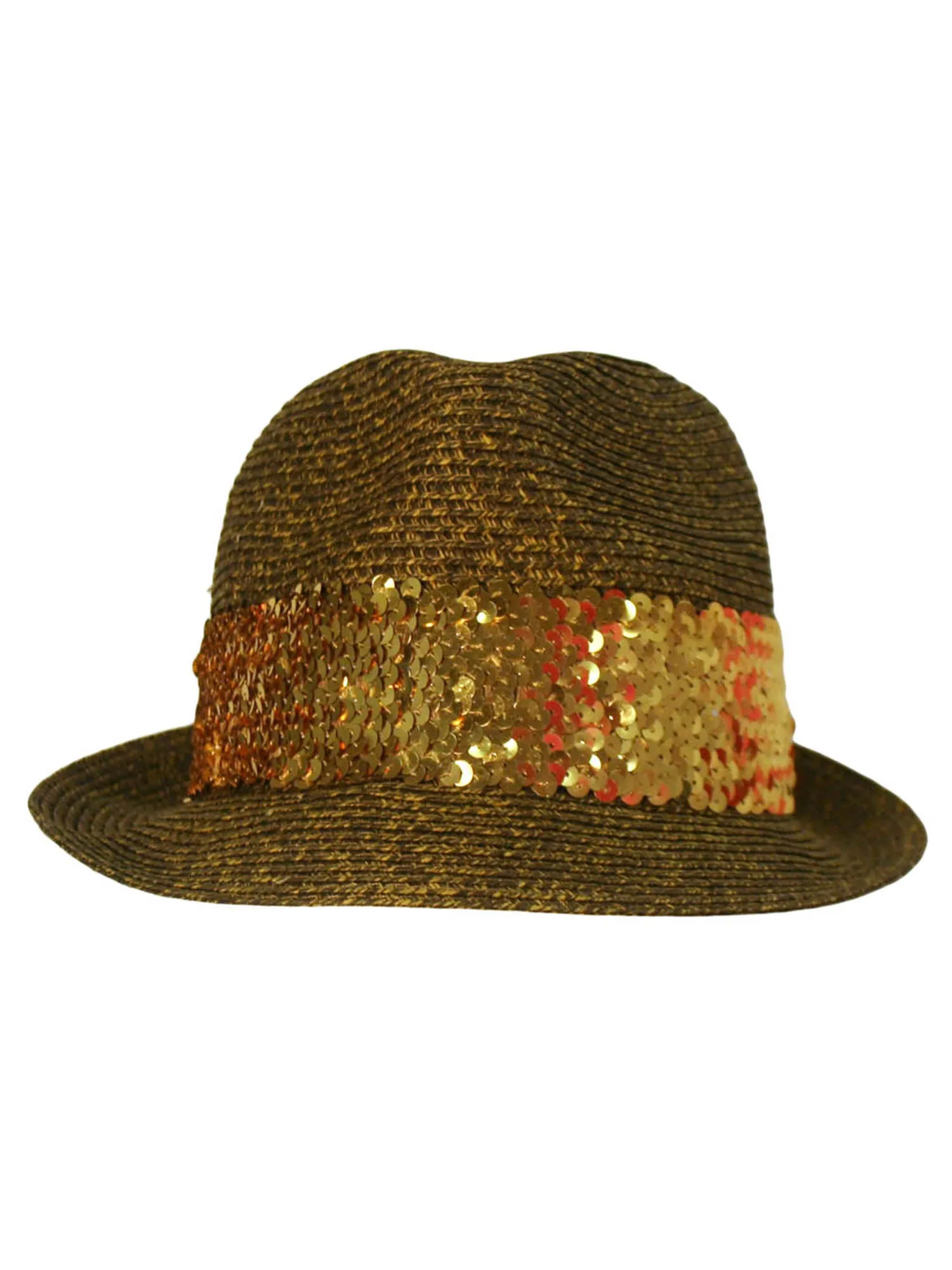 Straw Fedora Hat With Sequin Hat Band