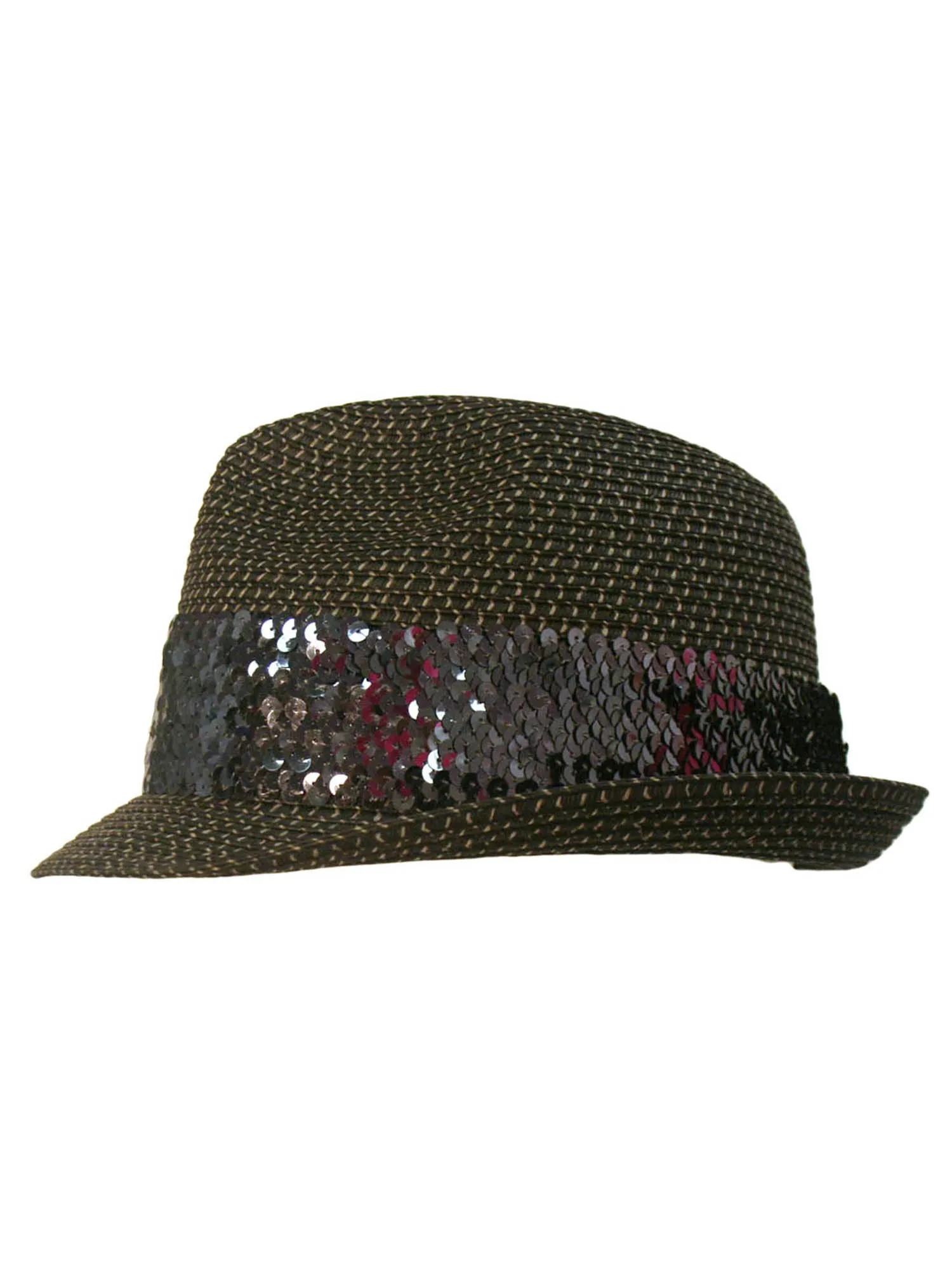 Straw Fedora Hat With Sequin Hat Band