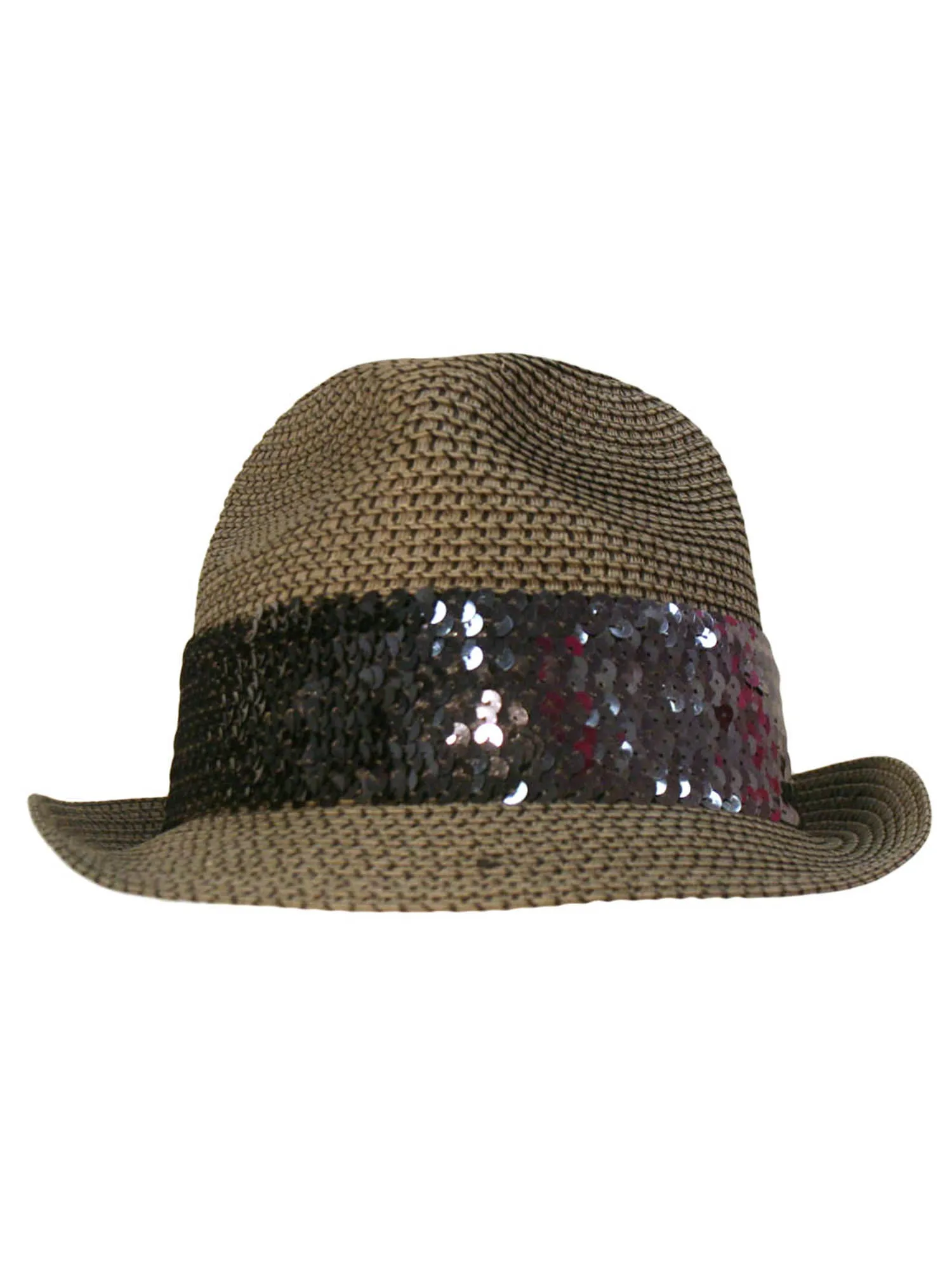 Straw Fedora Hat With Sequin Hat Band