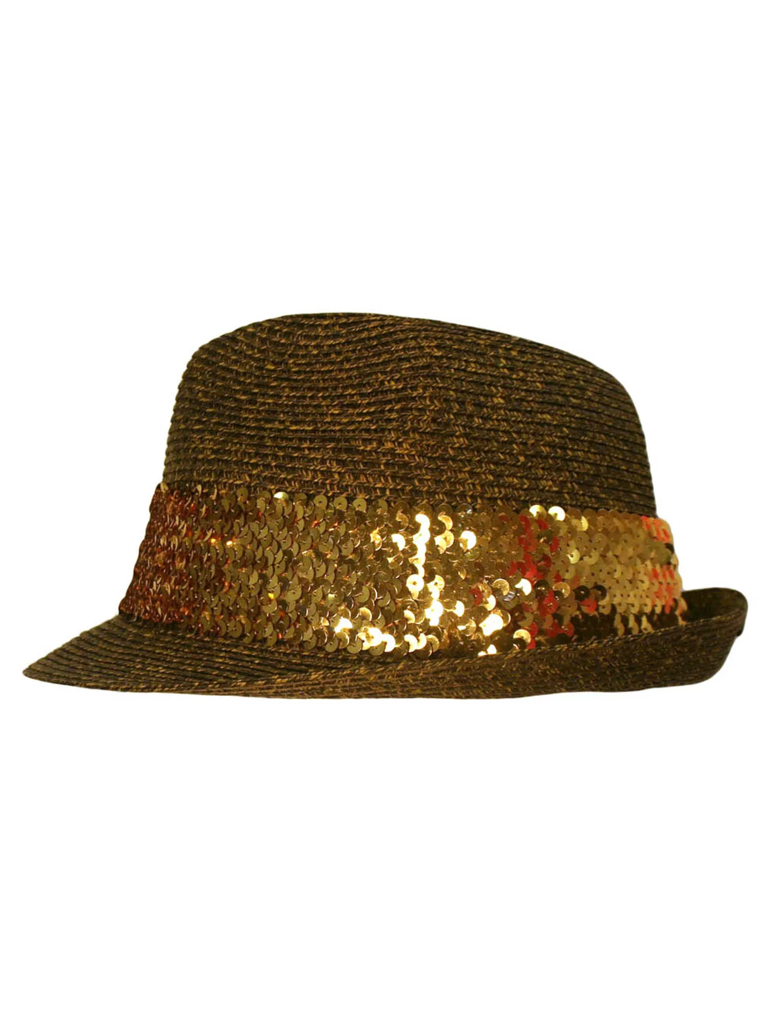 Straw Fedora Hat With Sequin Hat Band