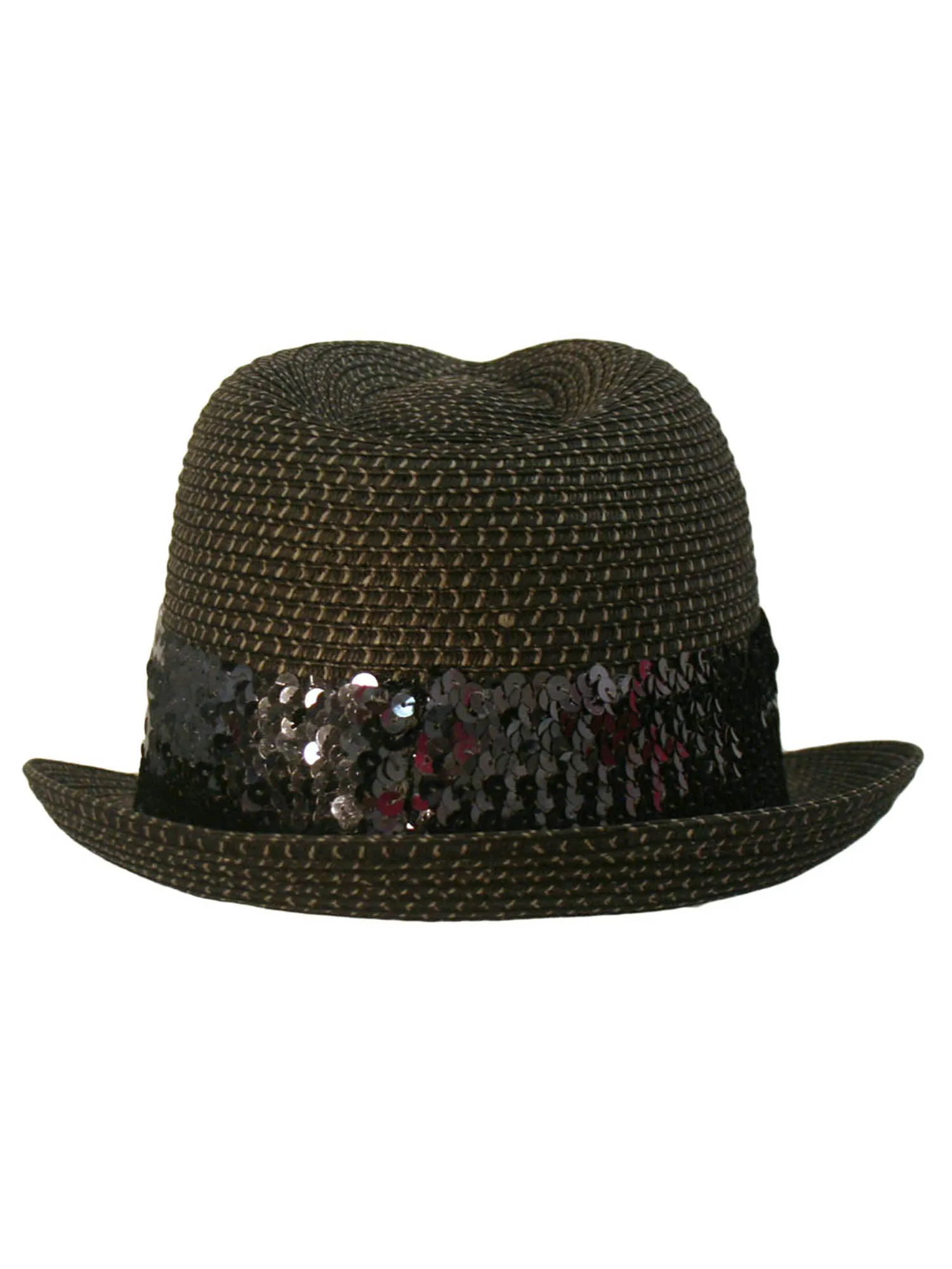 Straw Fedora Hat With Sequin Hat Band