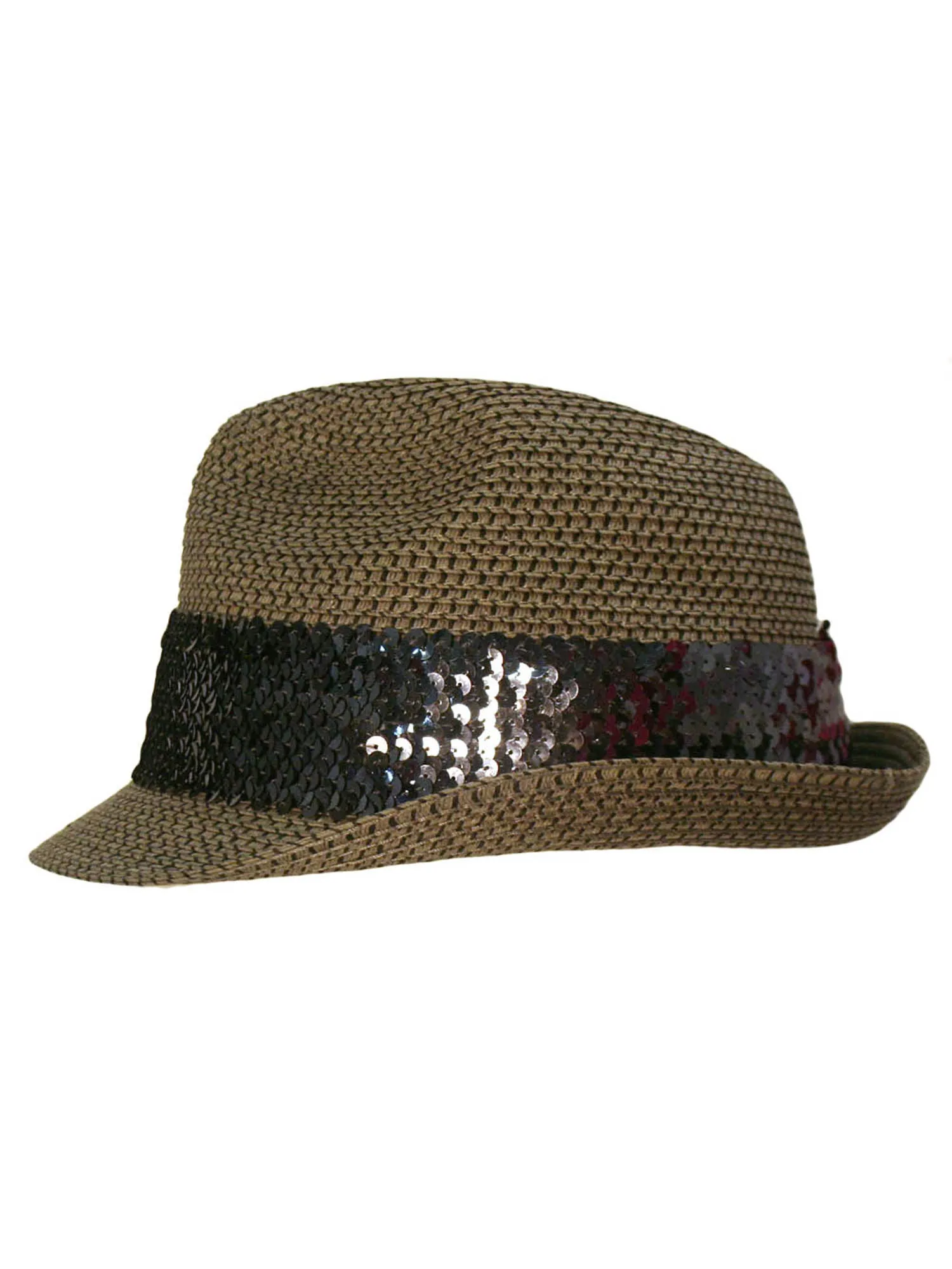 Straw Fedora Hat With Sequin Hat Band