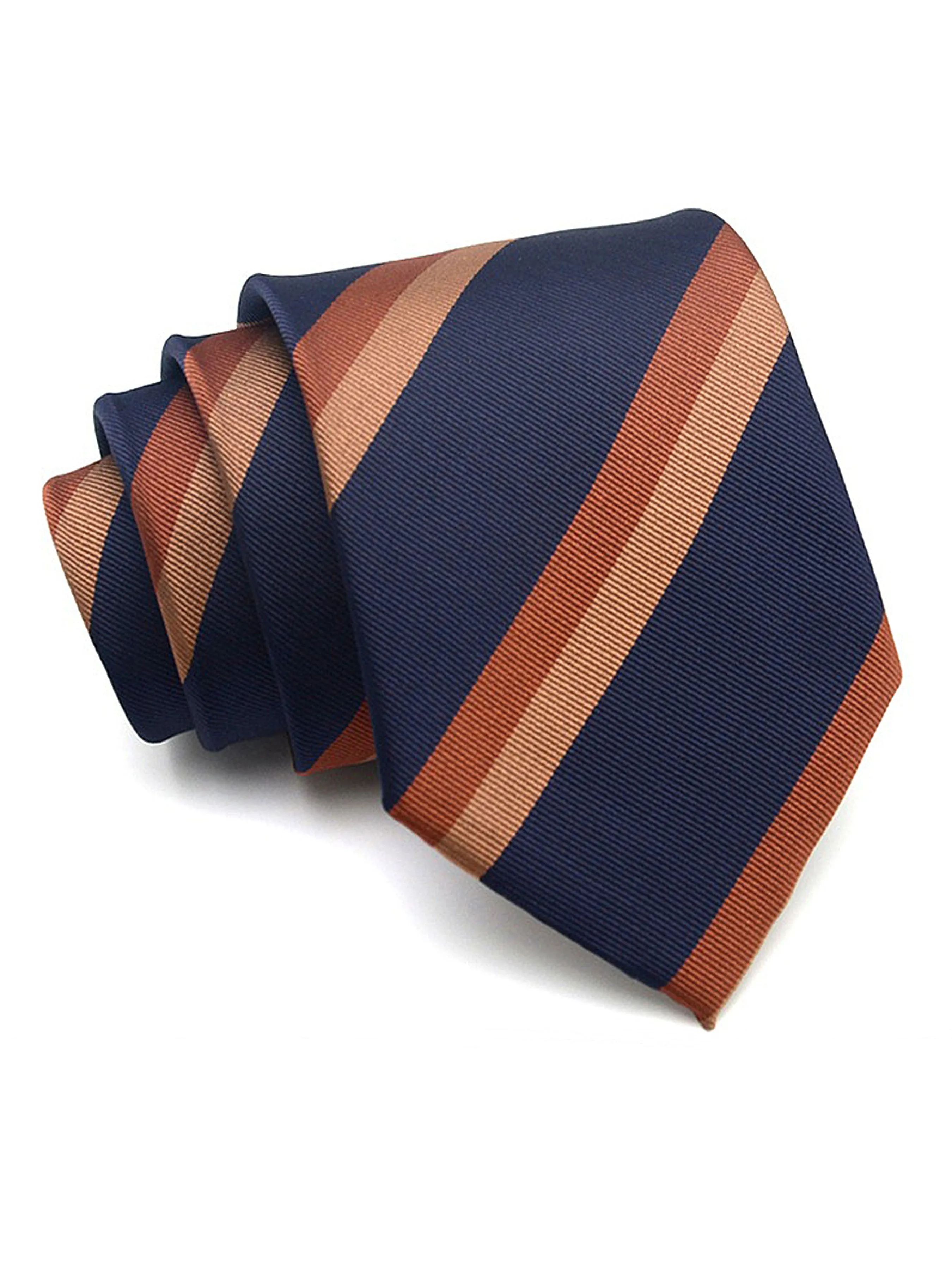 Stripes Tie - Navy Blue With Orange Line