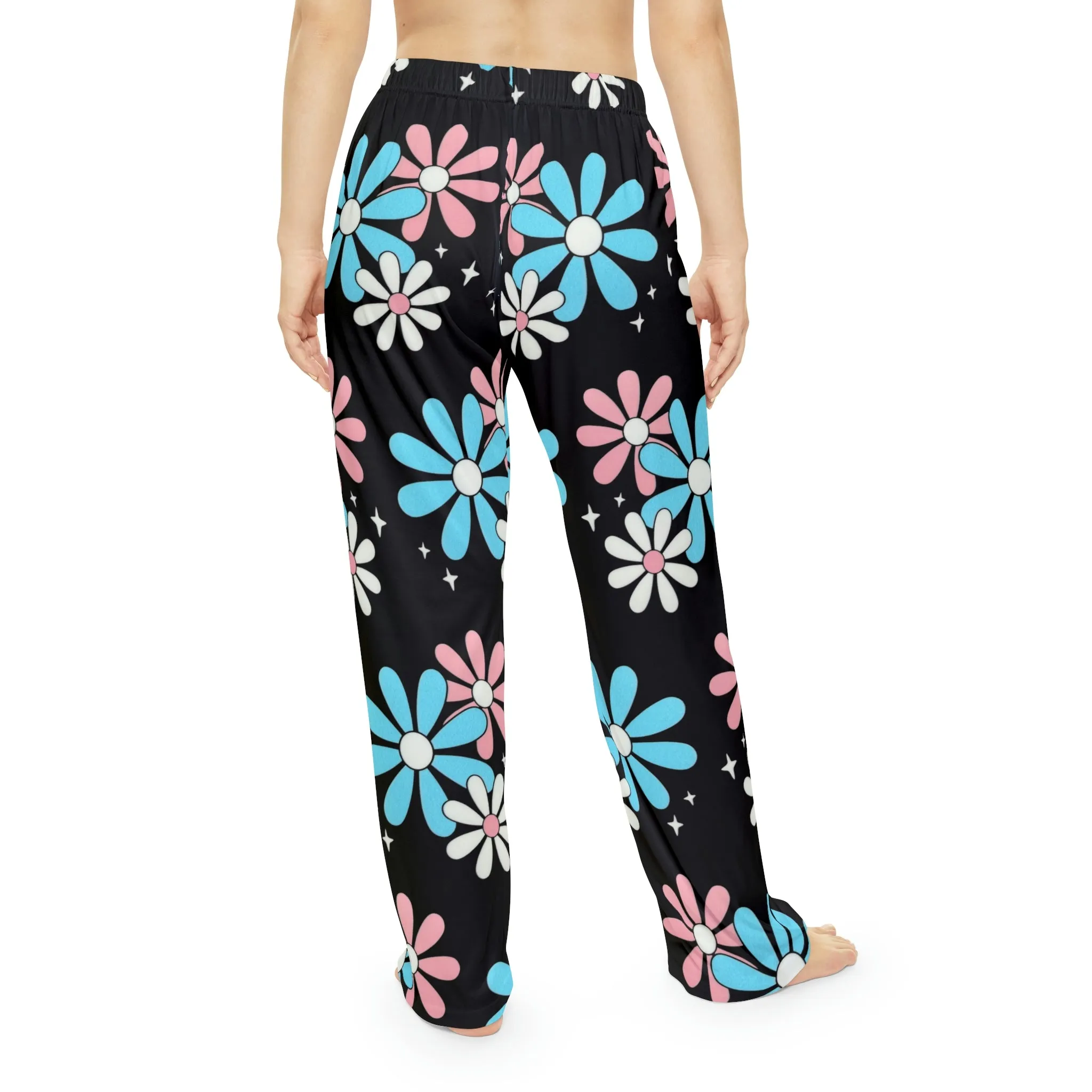 Teen - Plus Size Blue Pink White Big Daisies Black Soft Comfy Pajama Style Lounge Pants