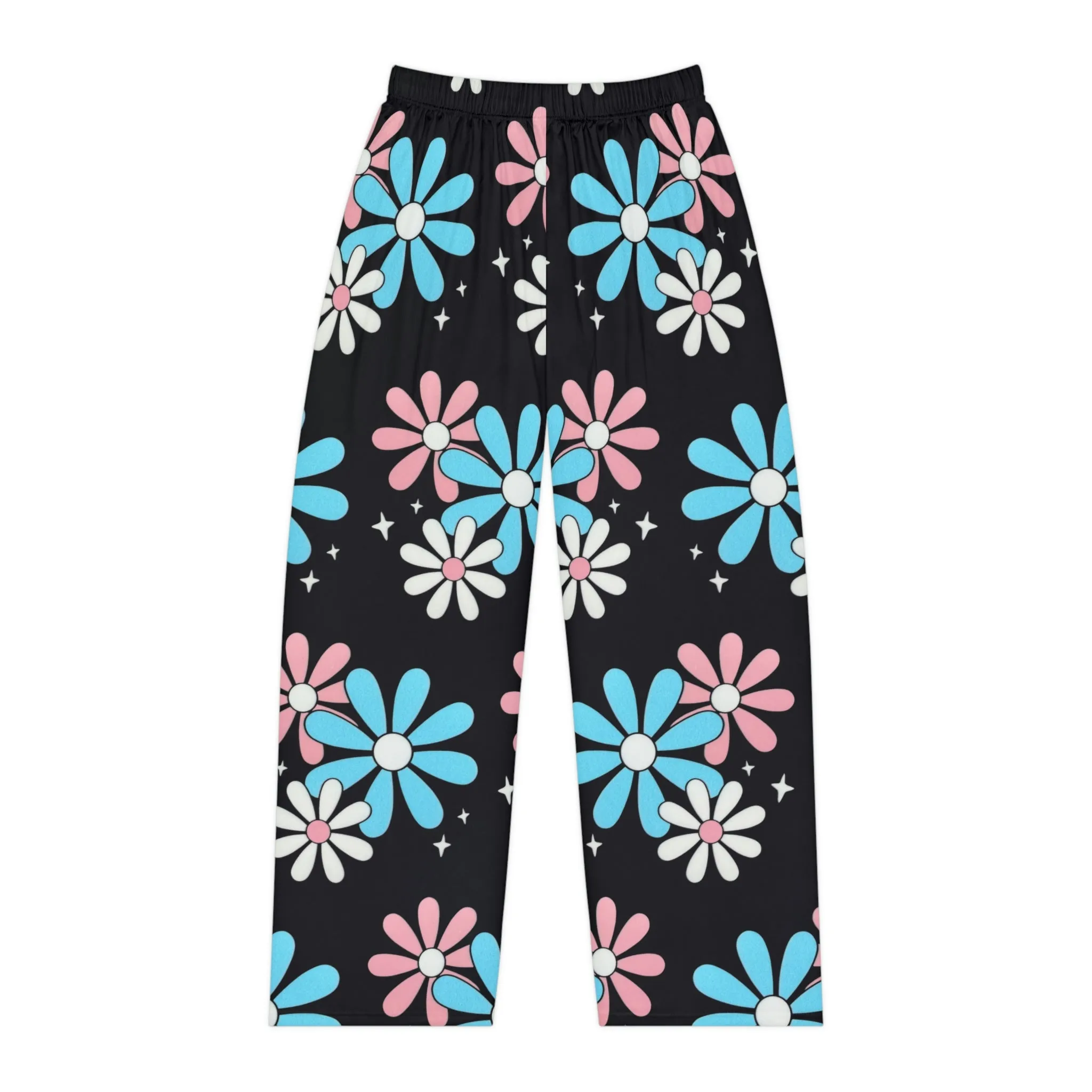 Teen - Plus Size Blue Pink White Big Daisies Black Soft Comfy Pajama Style Lounge Pants