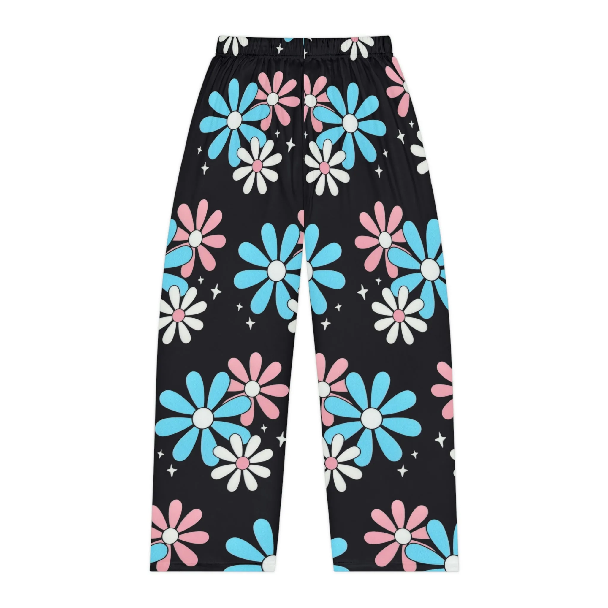 Teen - Plus Size Blue Pink White Big Daisies Black Soft Comfy Pajama Style Lounge Pants