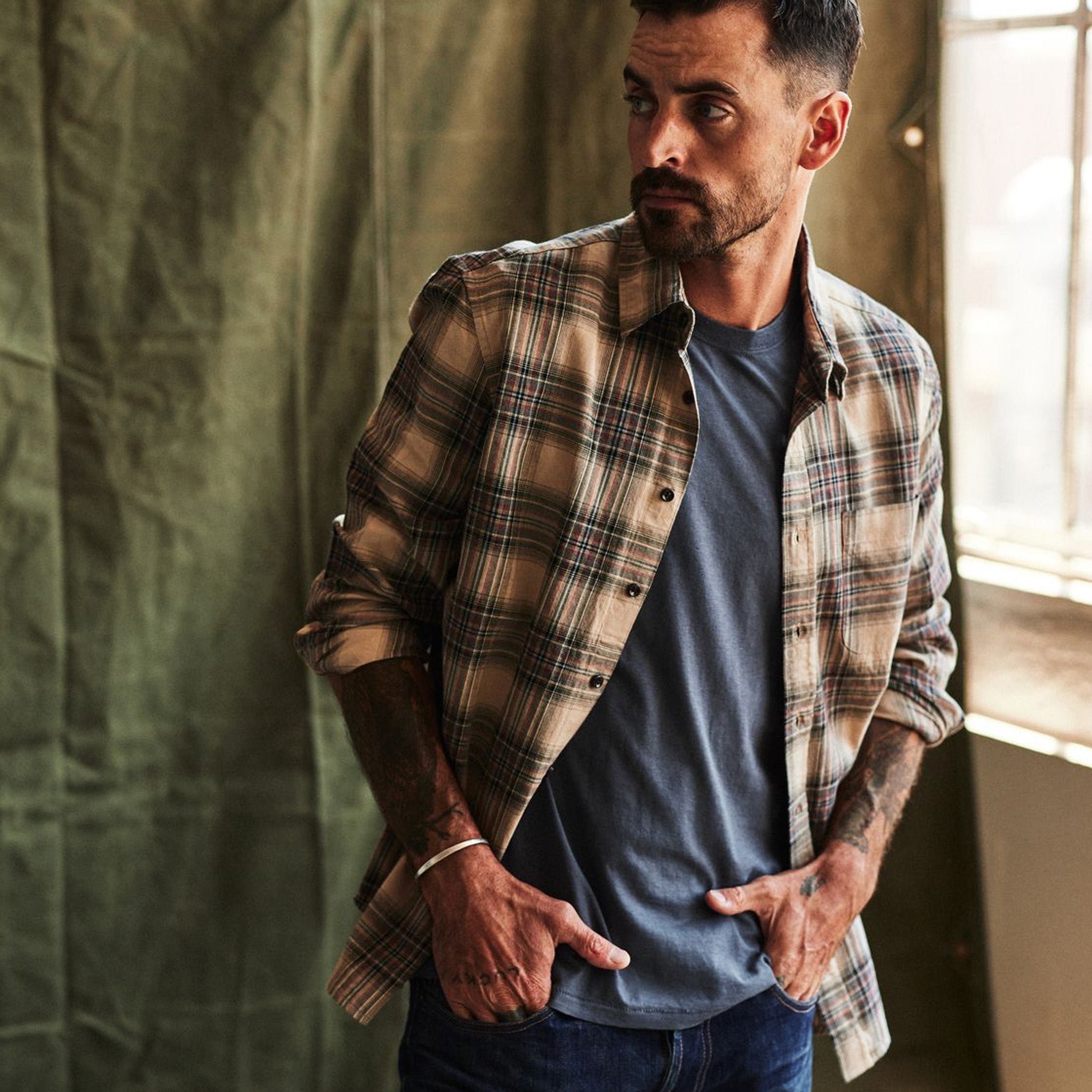 The California in Dune Plaid Brushed Cotton Twill