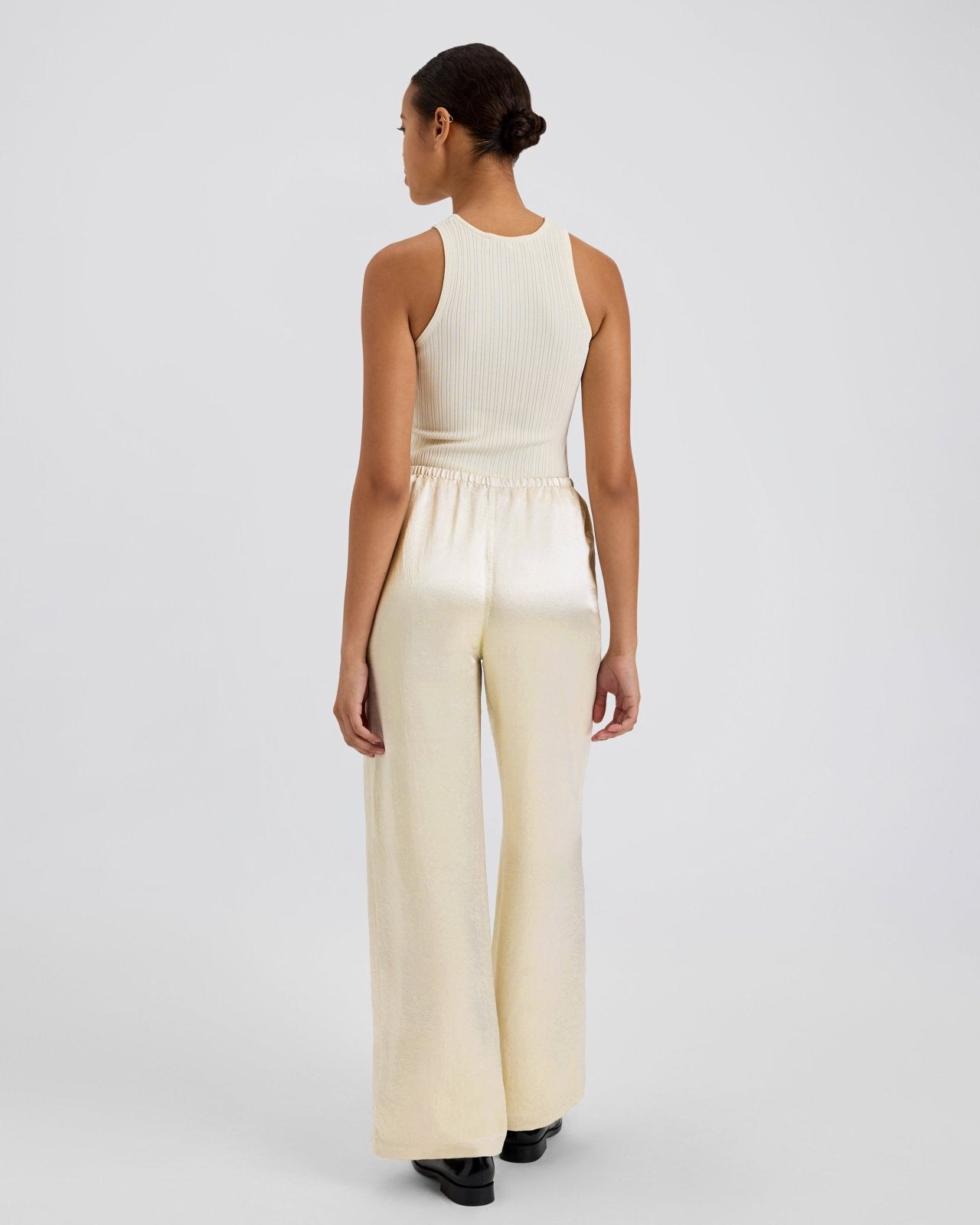 The Monaco Satin Pant in Ecru