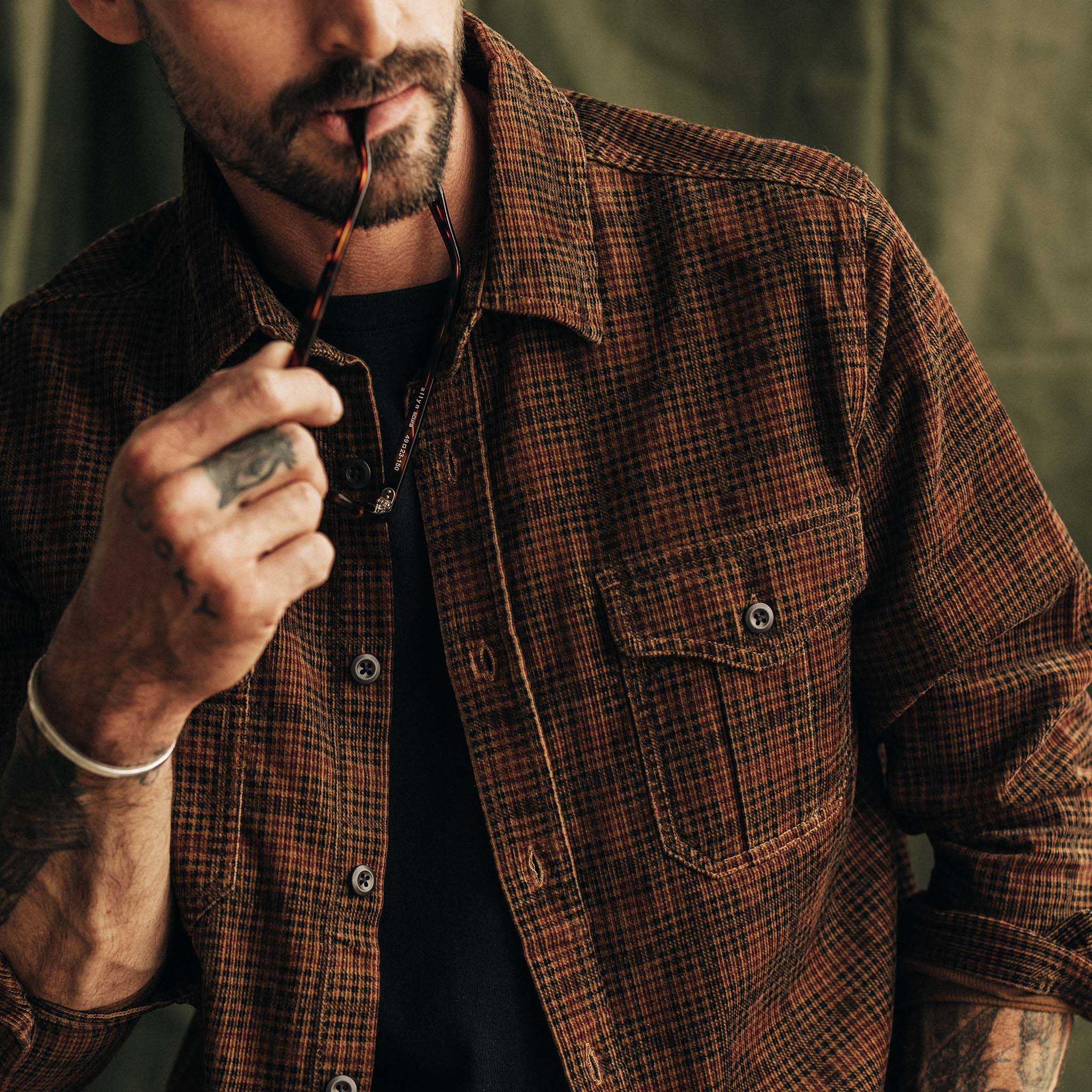 The Saddler Shirt in Dark Roast Plaid Cord