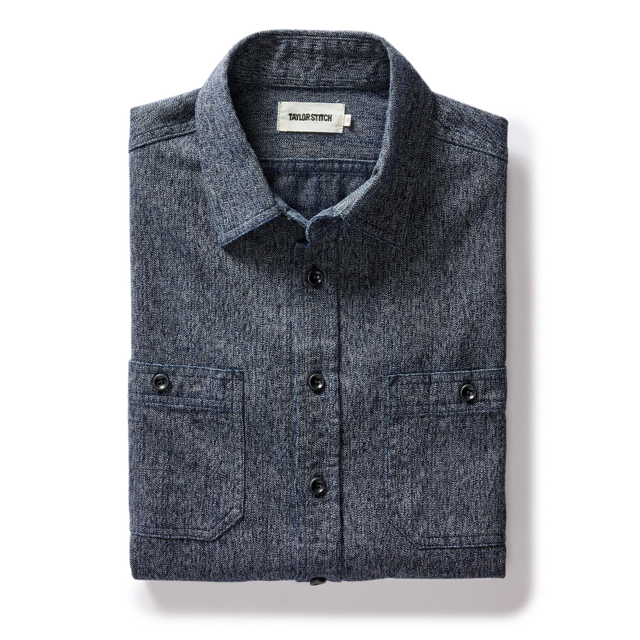 The Utility Shirt in Rinsed Indigo Herringbone