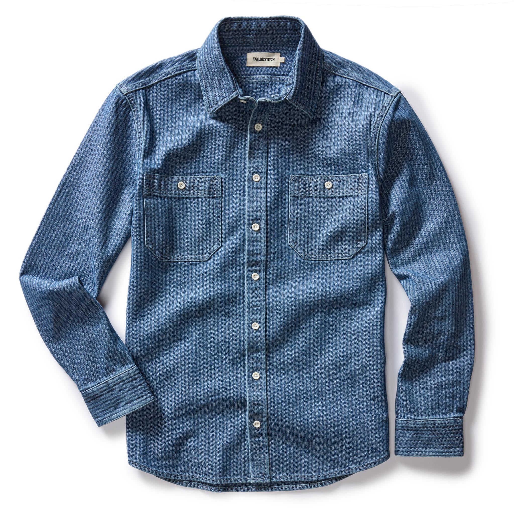 The Utility Shirt in Washed Indigo Herringbone