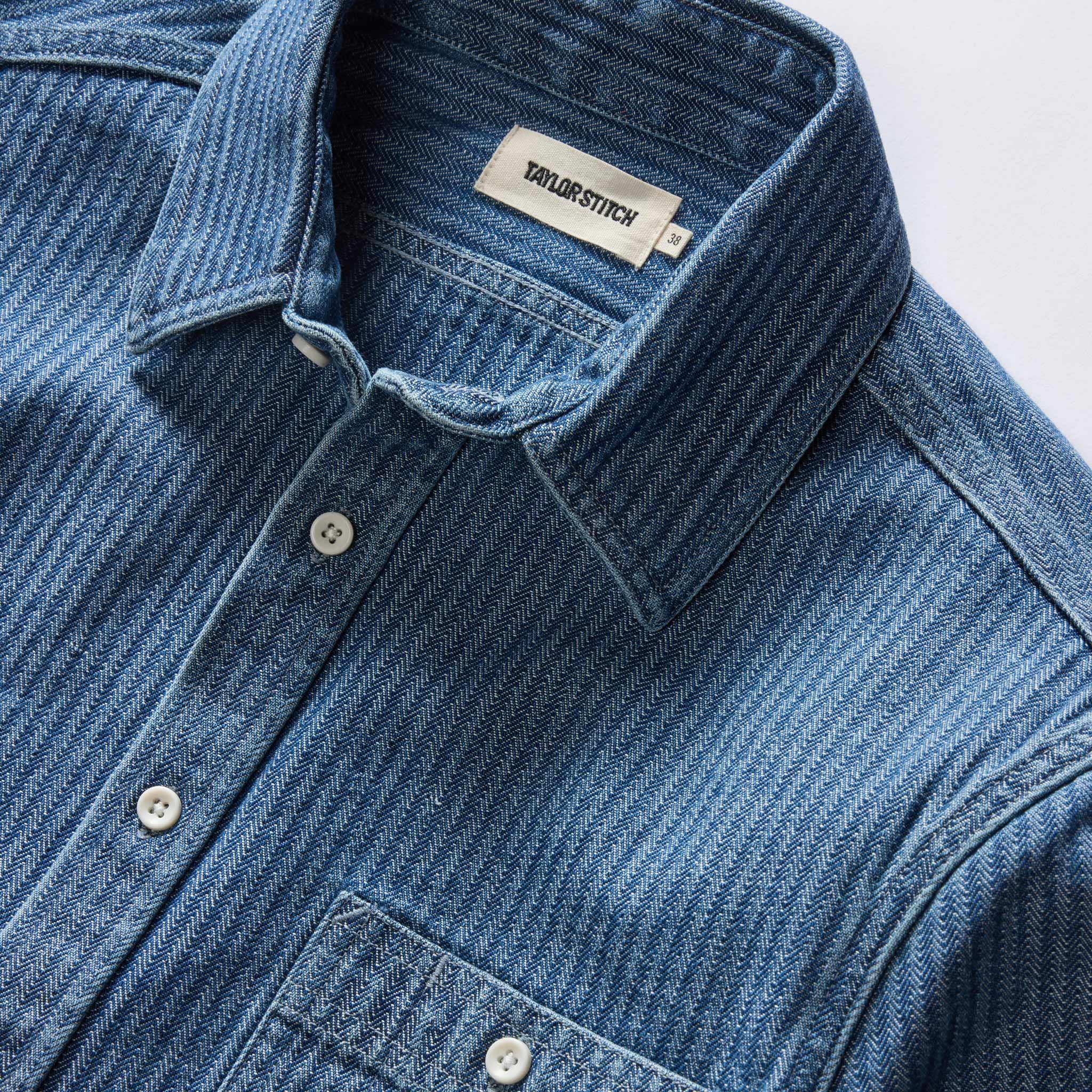 The Utility Shirt in Washed Indigo Herringbone