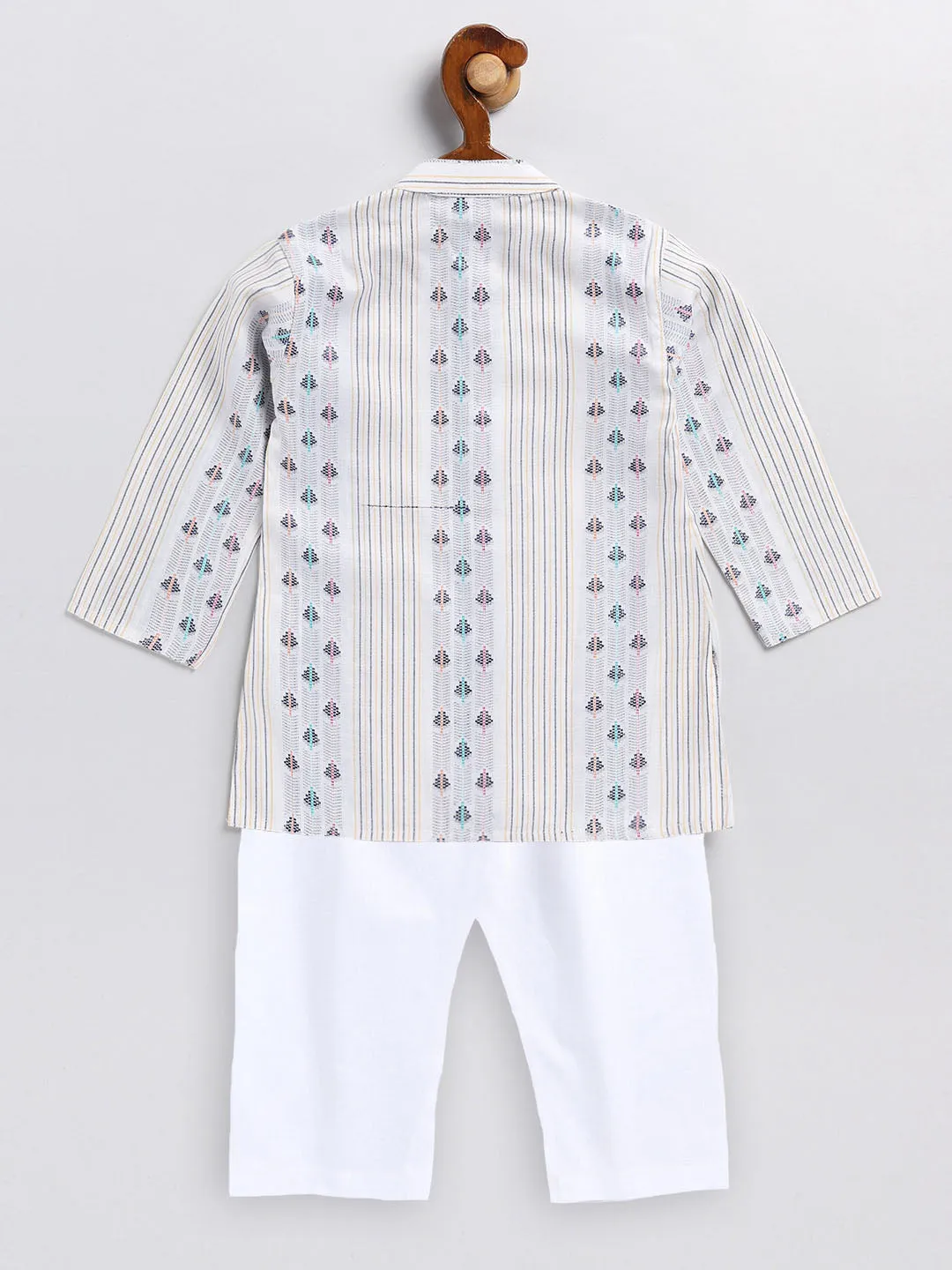 VASTRAMAY SISHU Boy's White Woven Design Cotton Kurta Pyjama Set