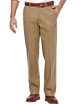 Vinci Luxurious Wool Feel Flat Front Pre-Hemmed Dress Pants (Khaki) ON-900