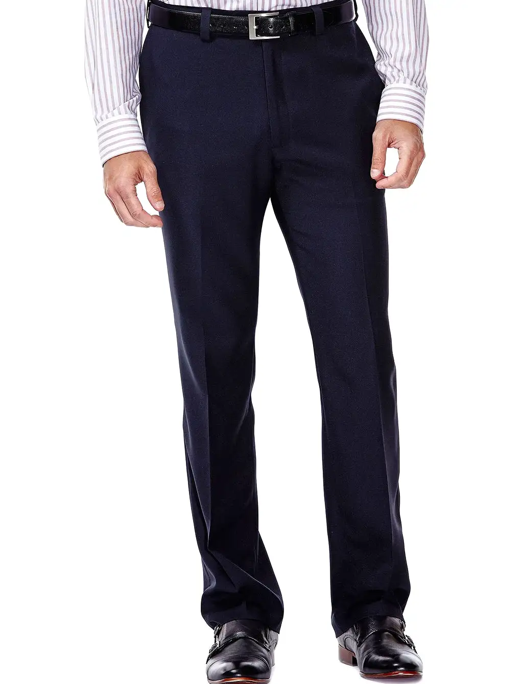 Vinci Luxurious Wool Feel Flat Front Pre-Hemmed Dress Pants (Navy) ON-900