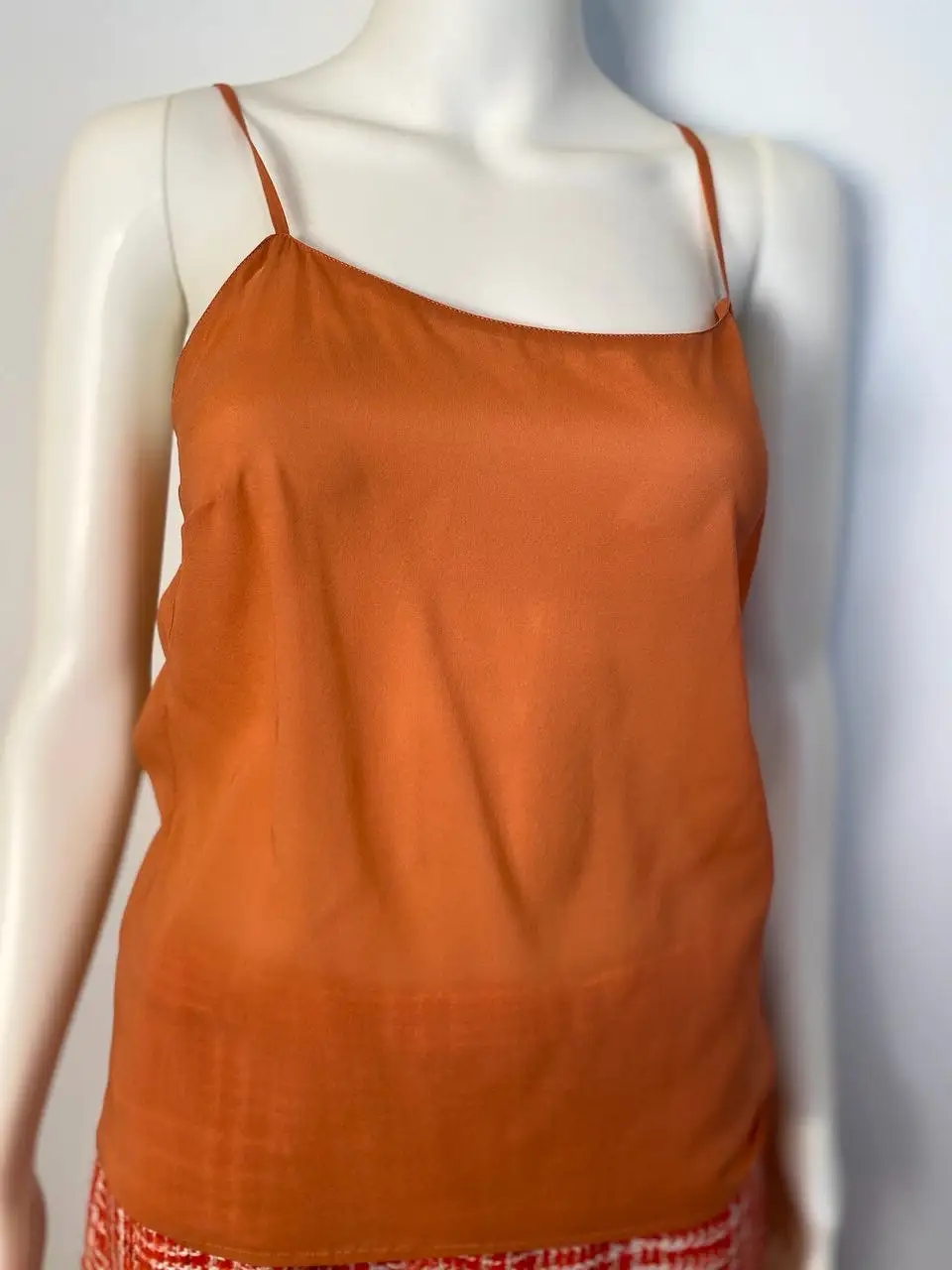 Vintage Chanel 02P, 2002 Spring 2-piece Orange Top Blouse Camisole sheer Lace Set FR 38