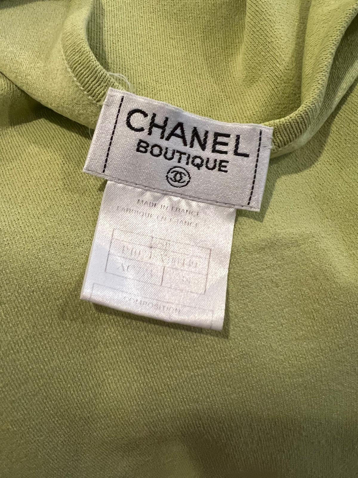 Vintage Chanel 98P, 1998 Spring Vintage Green Short Sleeve CC Logo Blouse Top FR 38 US 4/6