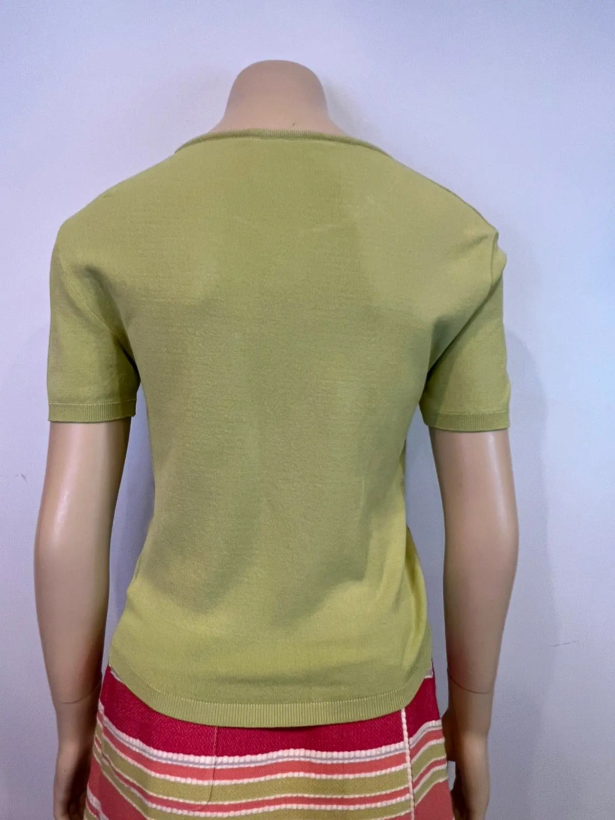 Vintage Chanel 98P, 1998 Spring Vintage Green Short Sleeve CC Logo Blouse Top FR 38 US 4/6