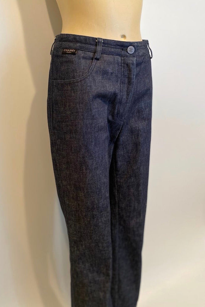 Vintage Chanel 99P, 1999 Spring denim blue pant suit set FR 36/38