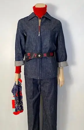 Vintage Chanel 99P, 1999 Spring denim blue pant suit set FR 36/38