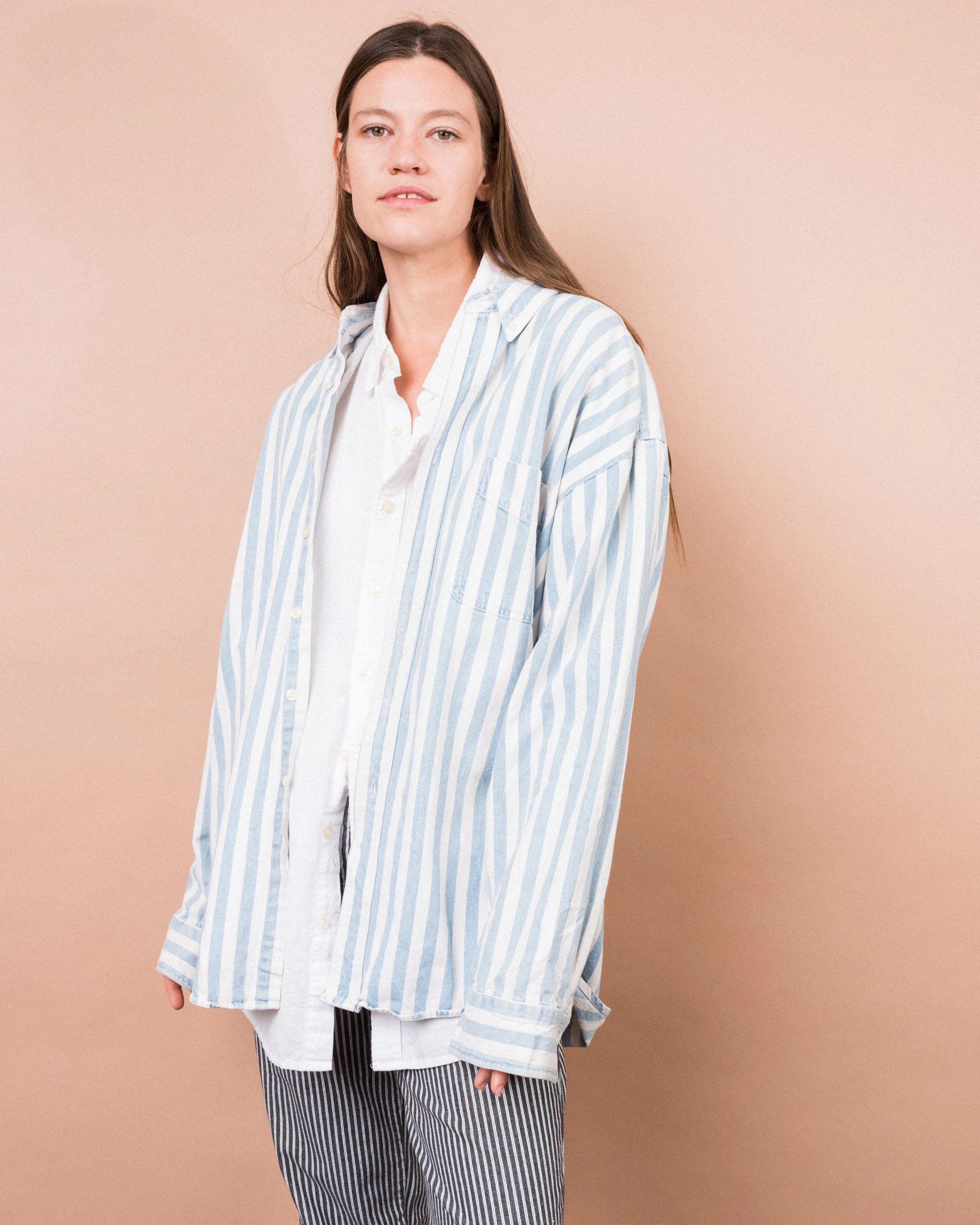 Vintage Oversized Denim Striped Shacket (S-L)