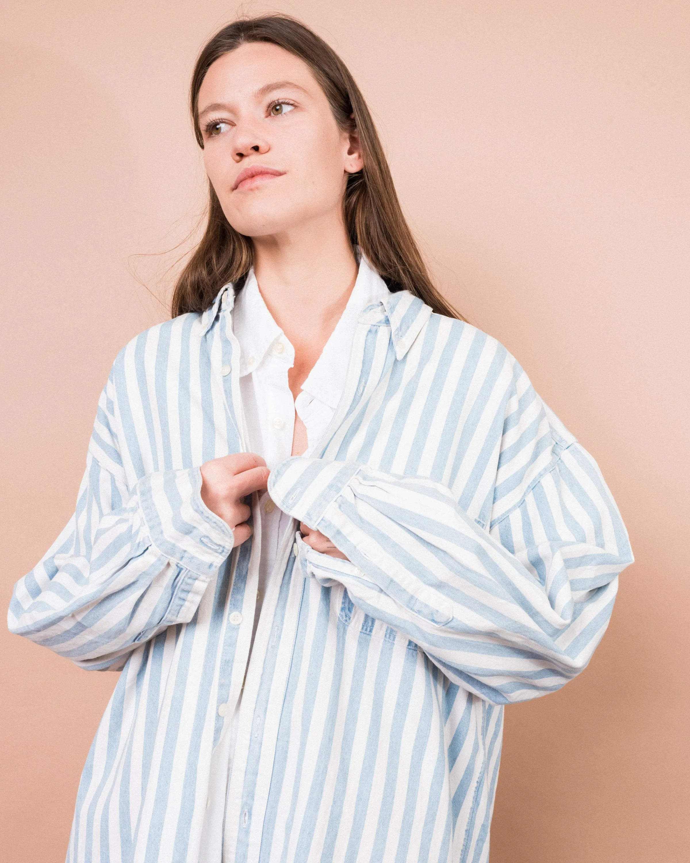 Vintage Oversized Denim Striped Shacket (S-L)