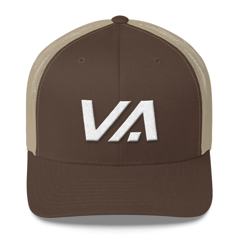 Virginia - Mesh Back Trucker Cap - White Embroidery - VA - Many Hat Color Options Available