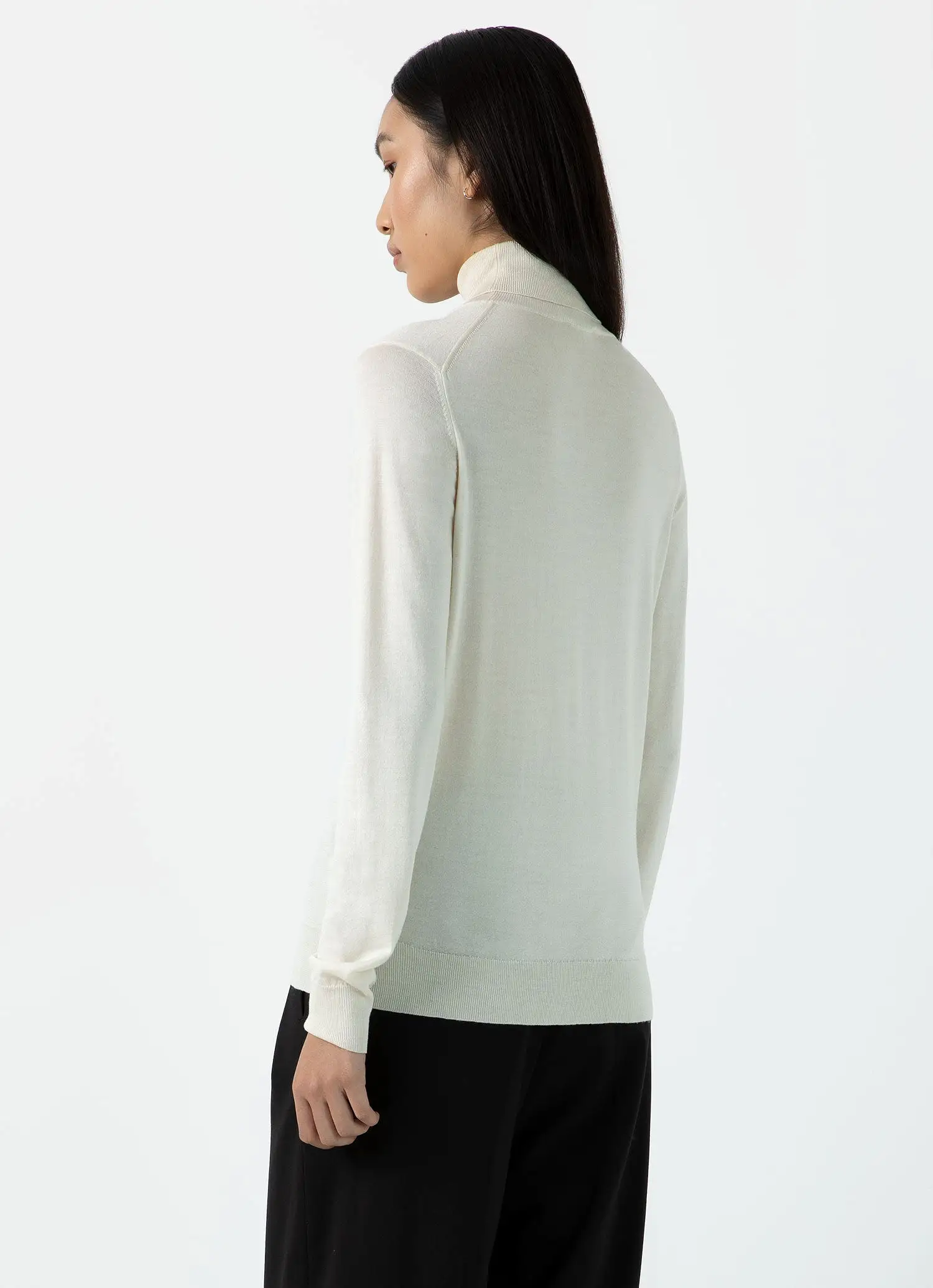 Women's Merino Silk Roll Neck Jumper in Ecru