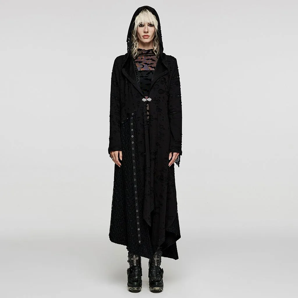 Women's Punk Irregular Ripped Coat with Hood