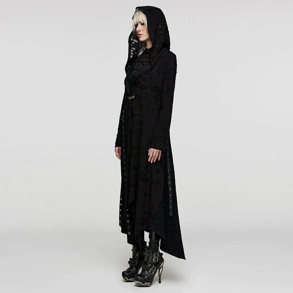 Women's Punk Irregular Ripped Coat with Hood