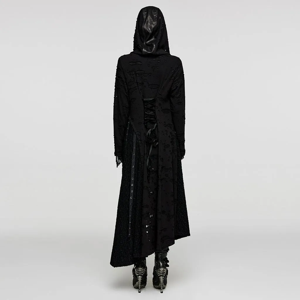 Women's Punk Irregular Ripped Coat with Hood