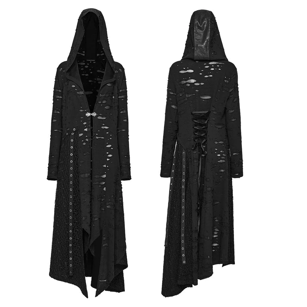 Women's Punk Irregular Ripped Coat with Hood