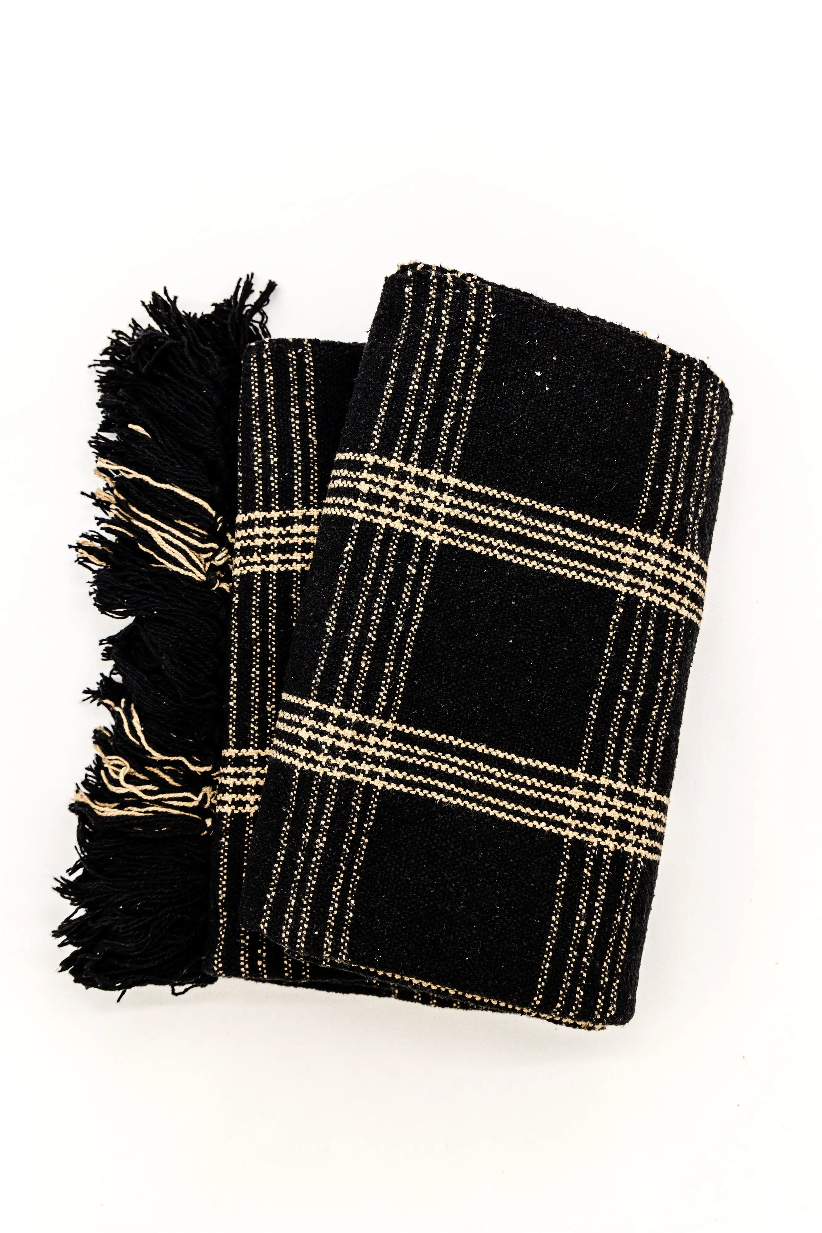 Woven Cotton Black Plaid Throw