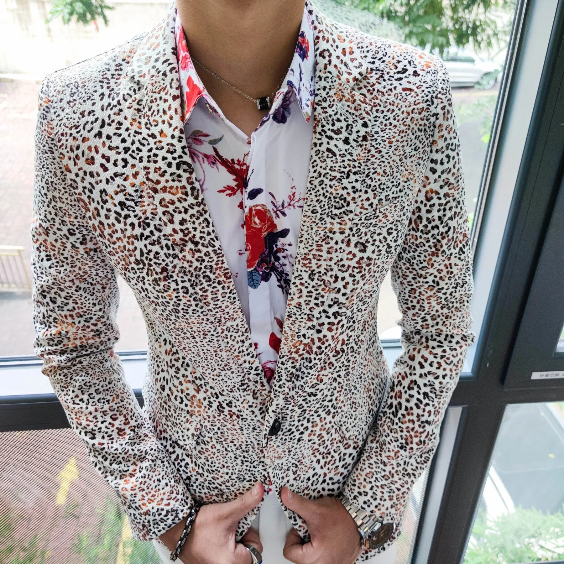 Xituodai Night Club Outfits Blazer Hombre Casual Flower Masculino Fall Leopard Single Suit Fashion Man Slim Suit Blazer Masculin