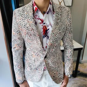 Xituodai Night Club Outfits Blazer Hombre Casual Flower Masculino Fall Leopard Single Suit Fashion Man Slim Suit Blazer Masculin