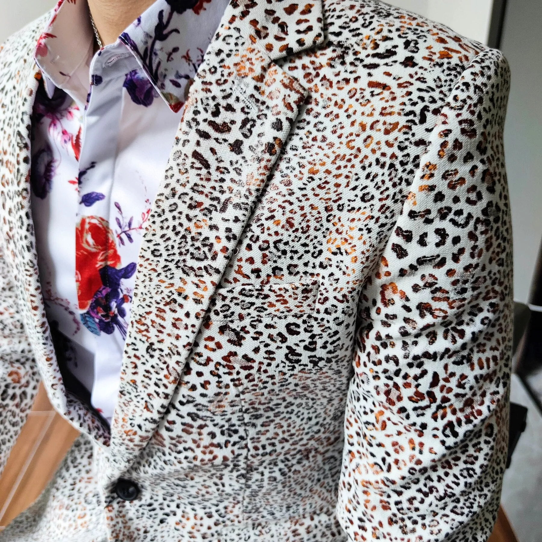 Xituodai Night Club Outfits Blazer Hombre Casual Flower Masculino Fall Leopard Single Suit Fashion Man Slim Suit Blazer Masculin