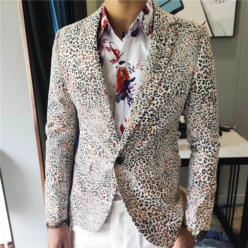 Xituodai Night Club Outfits Blazer Hombre Casual Flower Masculino Fall Leopard Single Suit Fashion Man Slim Suit Blazer Masculin