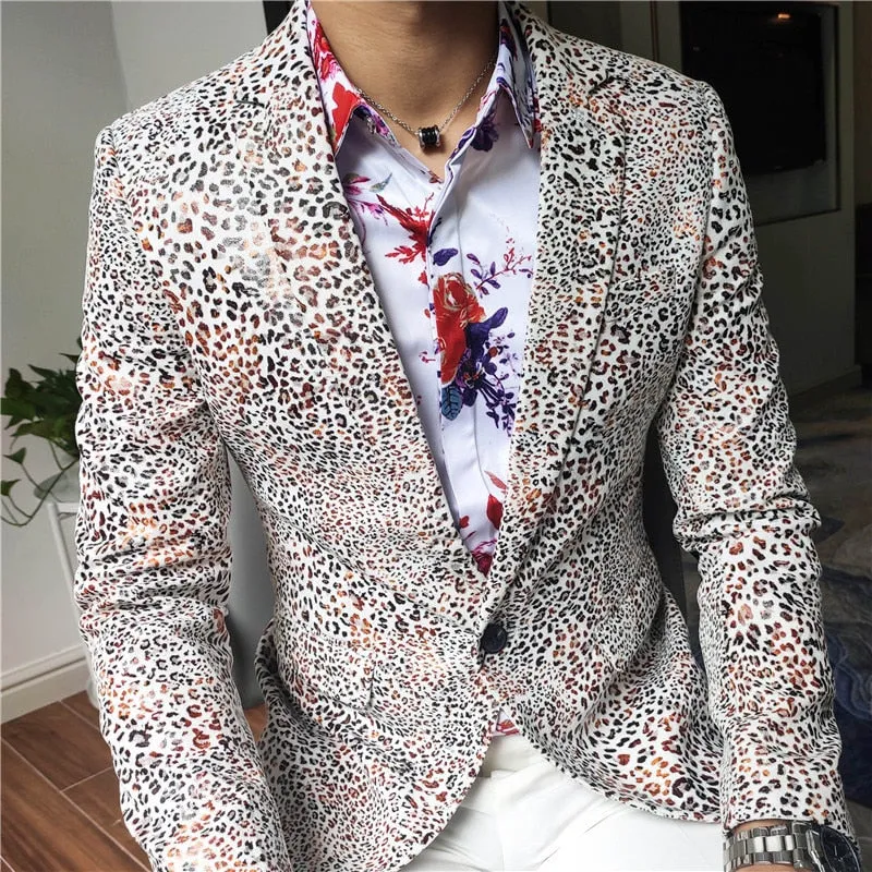 Xituodai Night Club Outfits Blazer Hombre Casual Flower Masculino Fall Leopard Single Suit Fashion Man Slim Suit Blazer Masculin