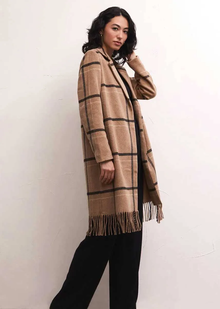 Ynez Fringed Plaid Coat - Campfire