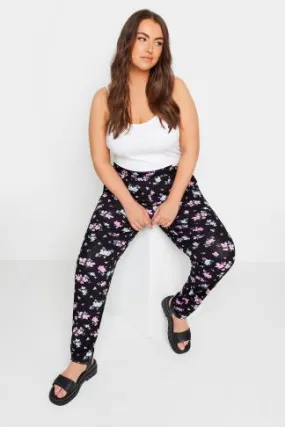 YOURS Curve Blue & Pink Floral Print Double Pleat Harem Trousers