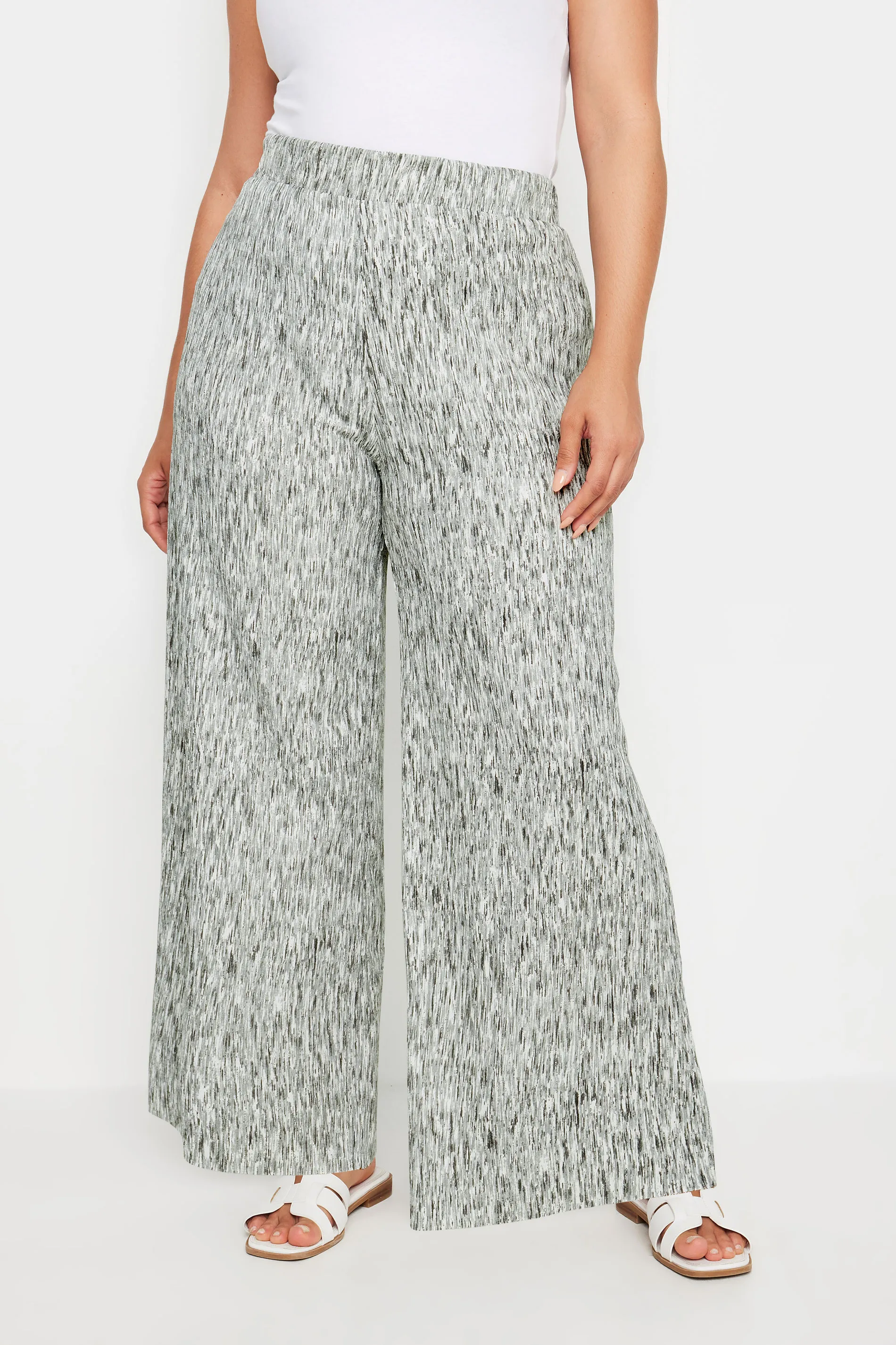 YOURS Curve Grey Abstract Print Textured Wide Leg Trousers